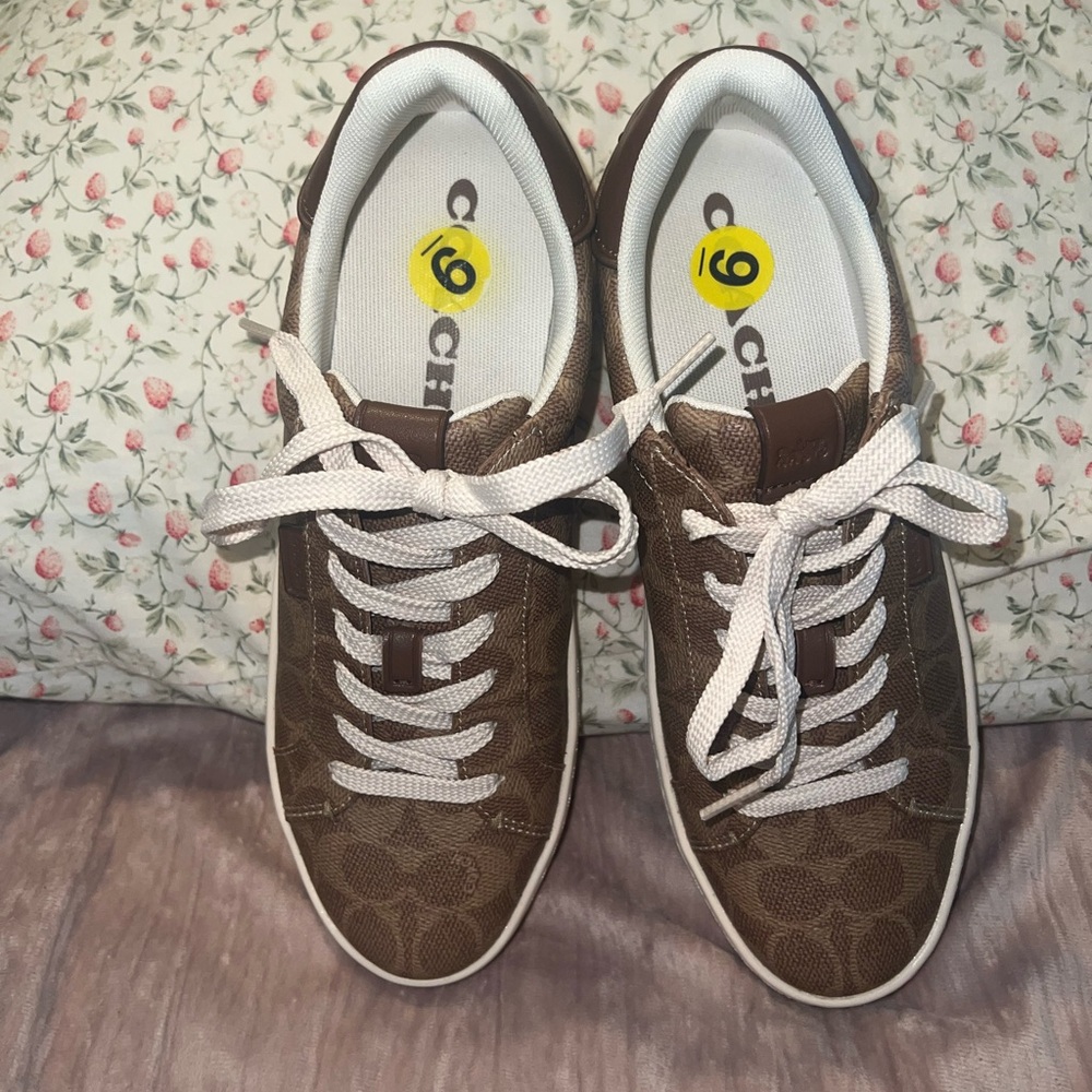 Brown Monogram Coach Sneakers with Laces Like New Worn Only Once - Picture 9 of 14
